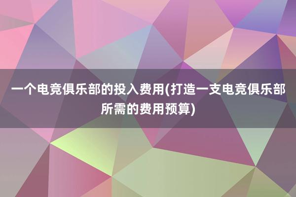 一个电竞俱乐部的投入费用(打造一支电竞俱乐部所需的费用预算)