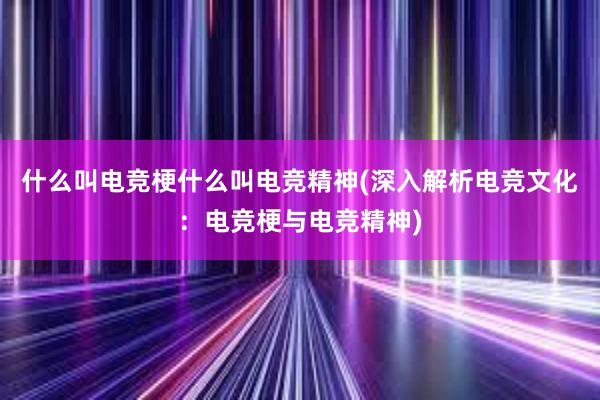 什么叫电竞梗什么叫电竞精神(深入解析电竞文化：电竞梗与电竞精神)