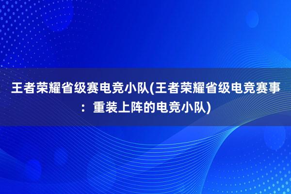 王者荣耀省级赛电竞小队(王者荣耀省级电竞赛事：重装上阵的电竞小队)