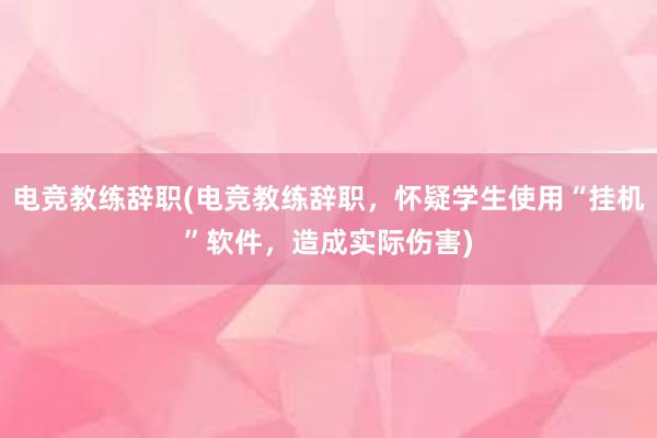 电竞教练辞职(电竞教练辞职，怀疑学生使用“挂机”软件，造成实际伤害)